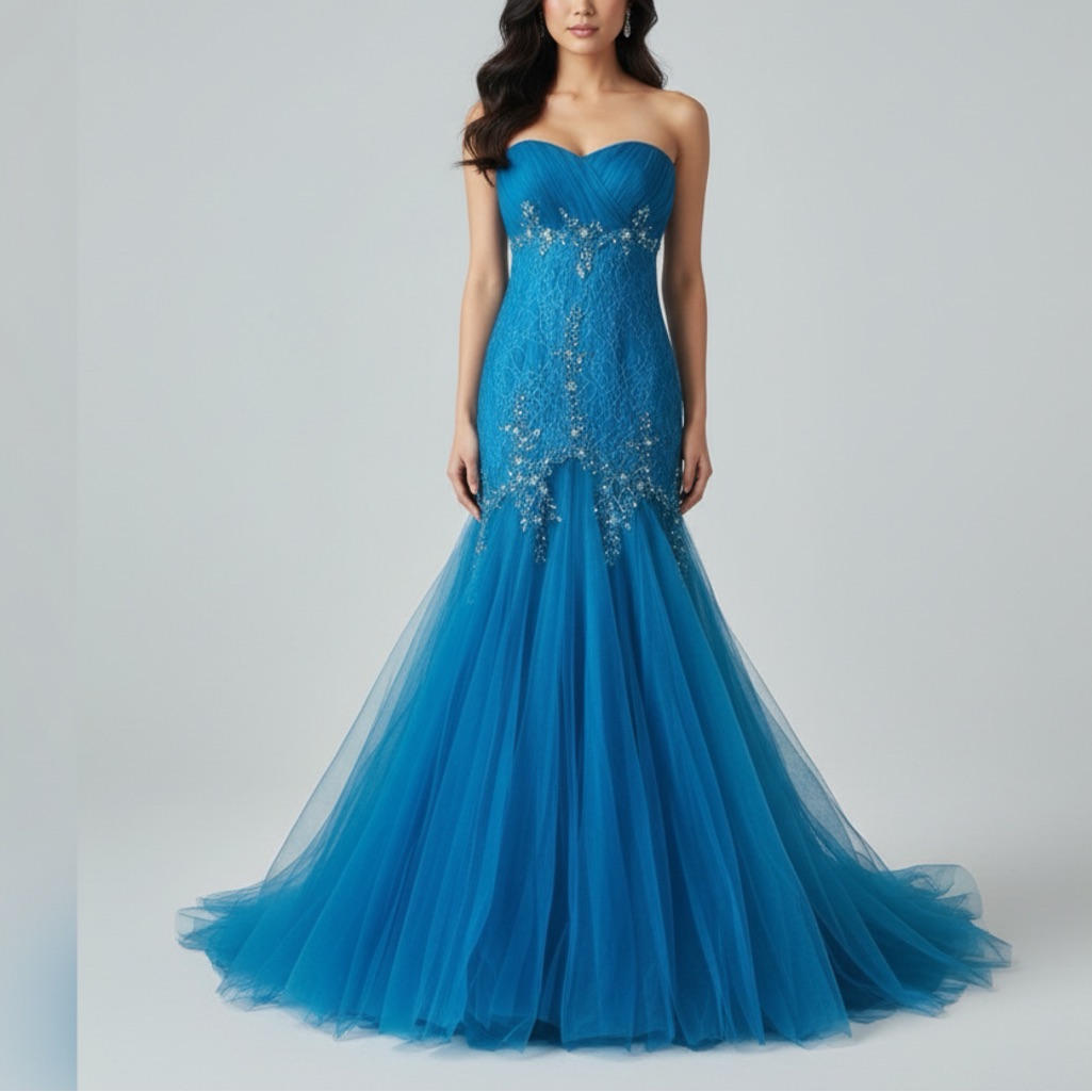 Modern Maids | Teal Beaded Strapless Mermaid Gown Sz 8